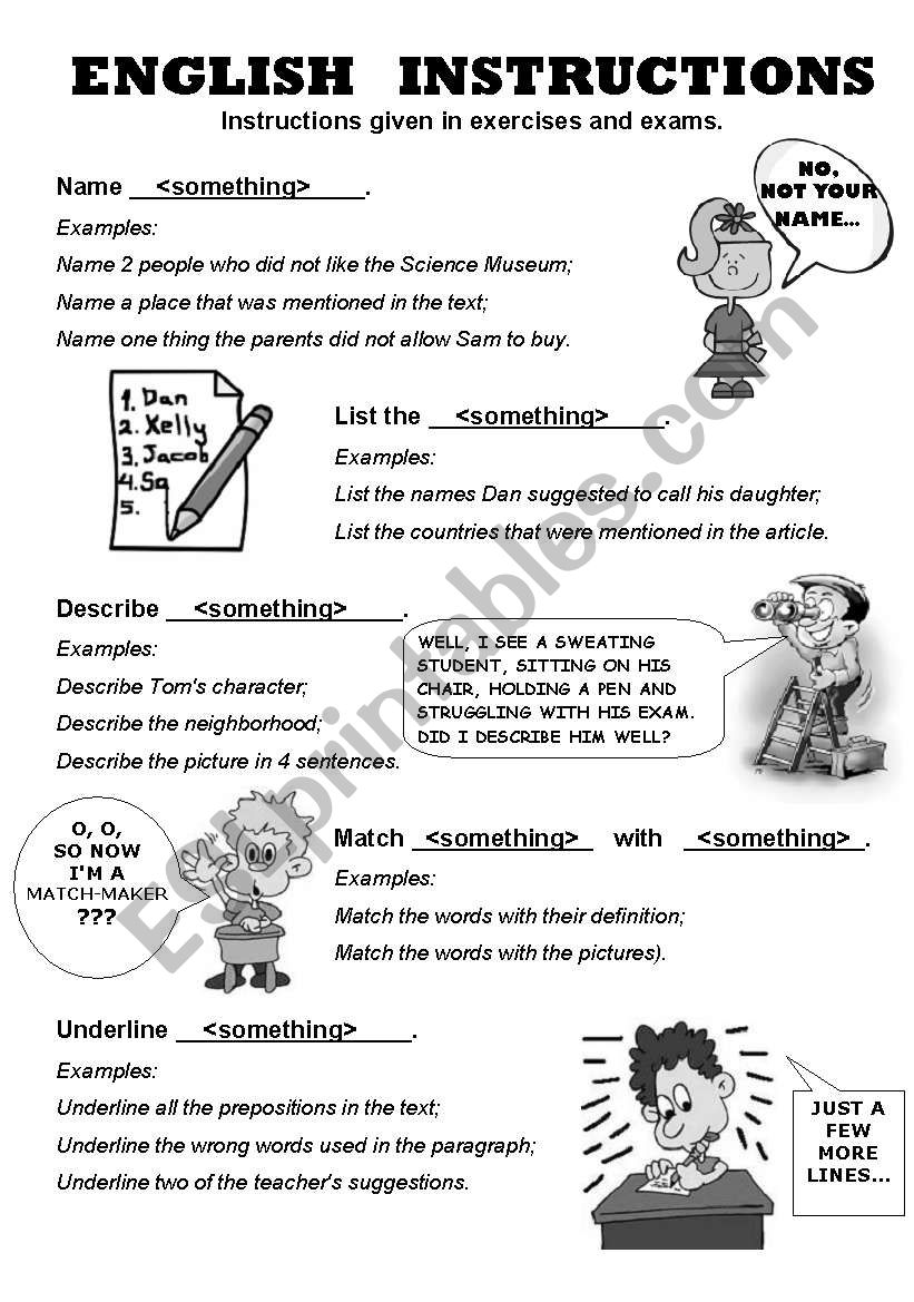 English Instructions used in exams and exercises-B&W version