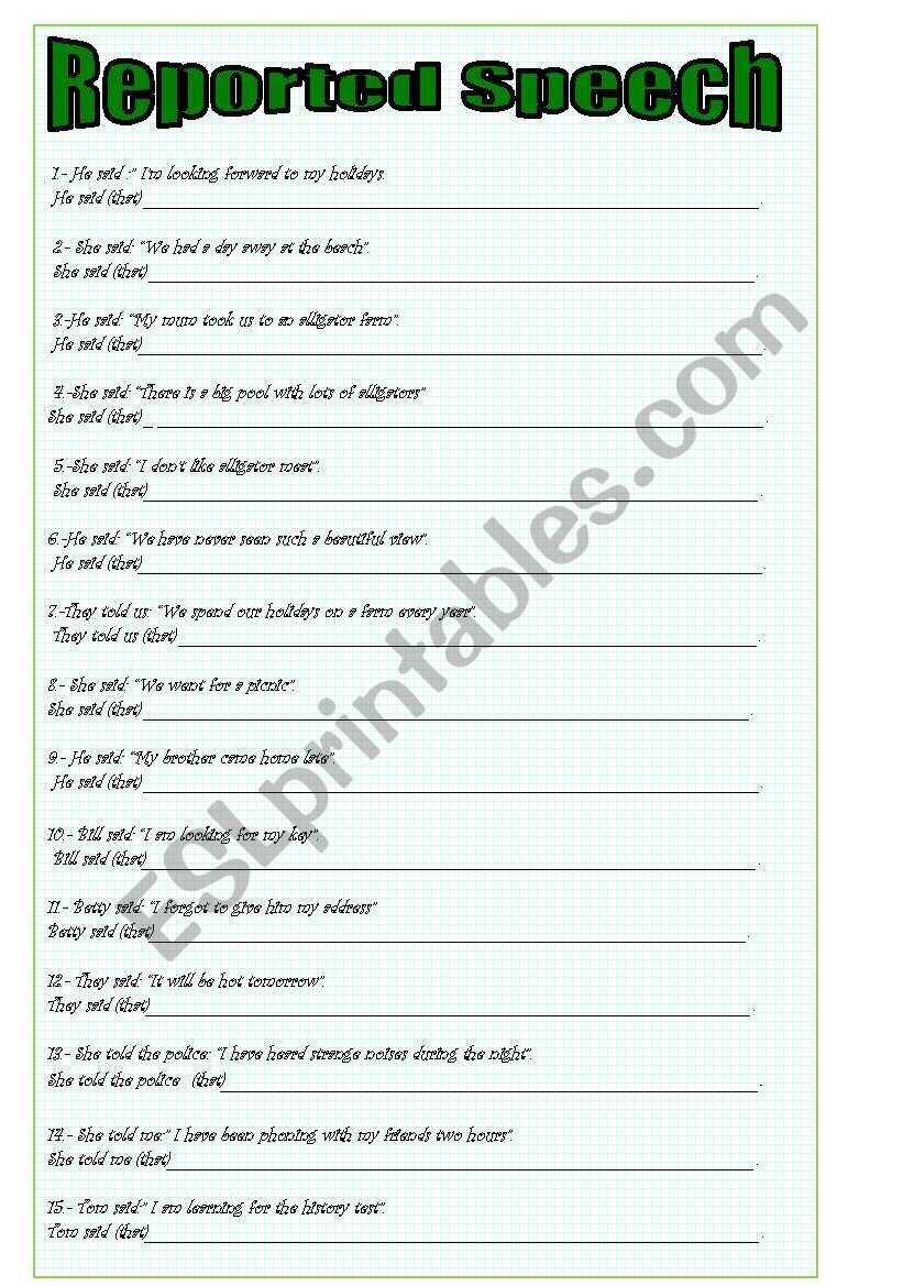 Reported Speech worksheet