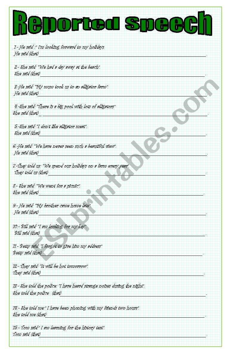 Reported Speech worksheet