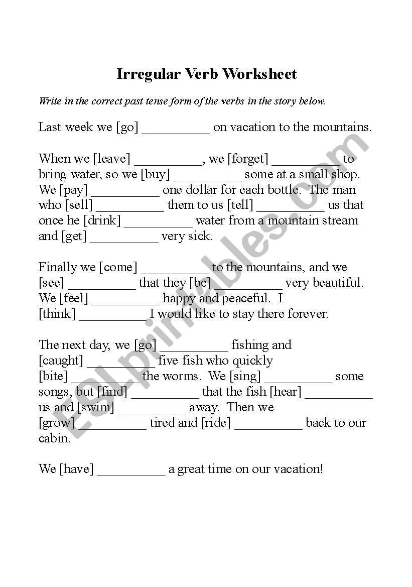 Irregular Verb Worksheet worksheet