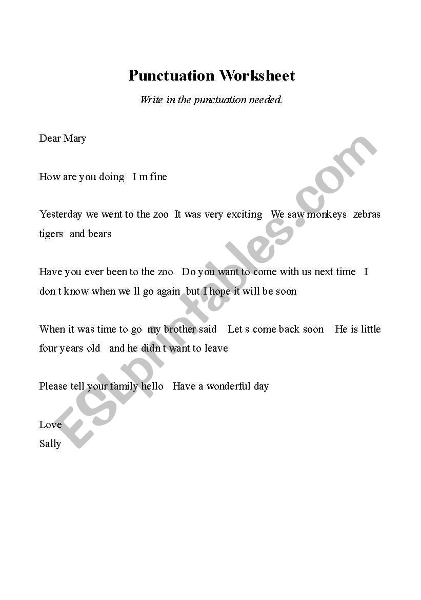 Punctuation Worksheet worksheet