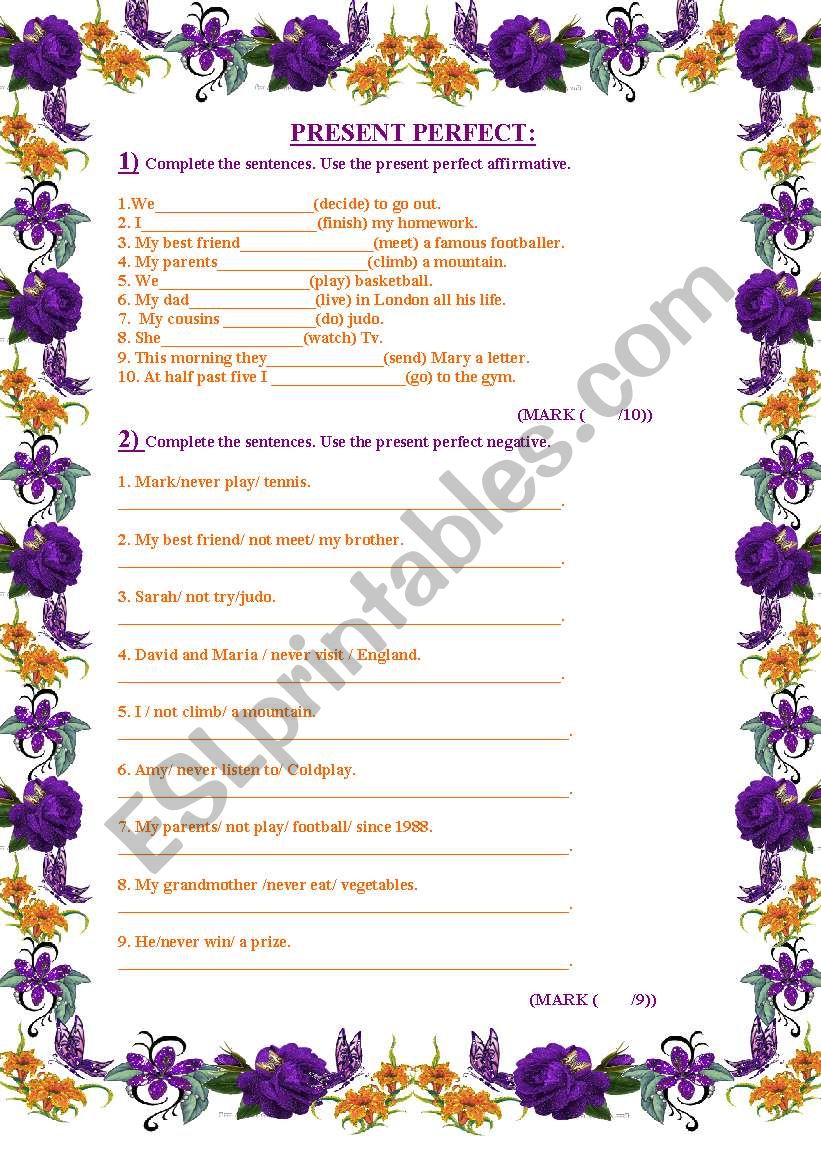 Present Perfect worksheet