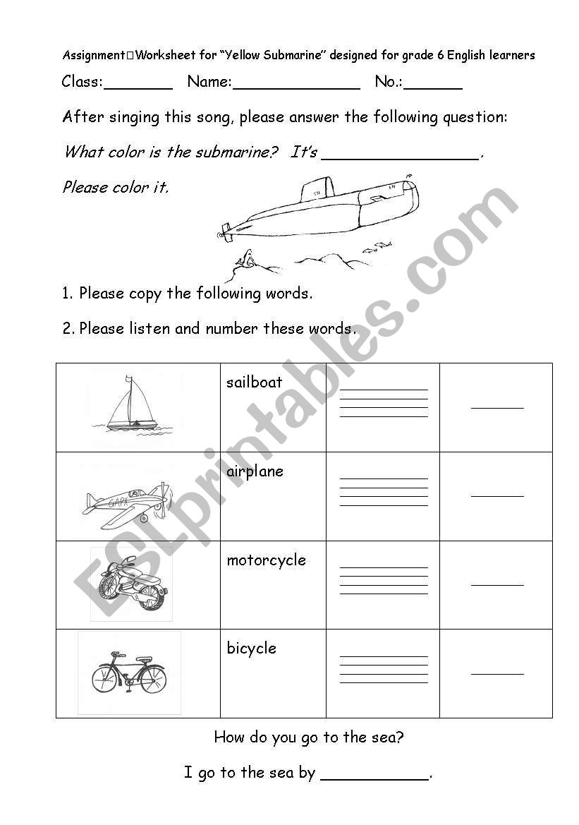 Transportation worksheet