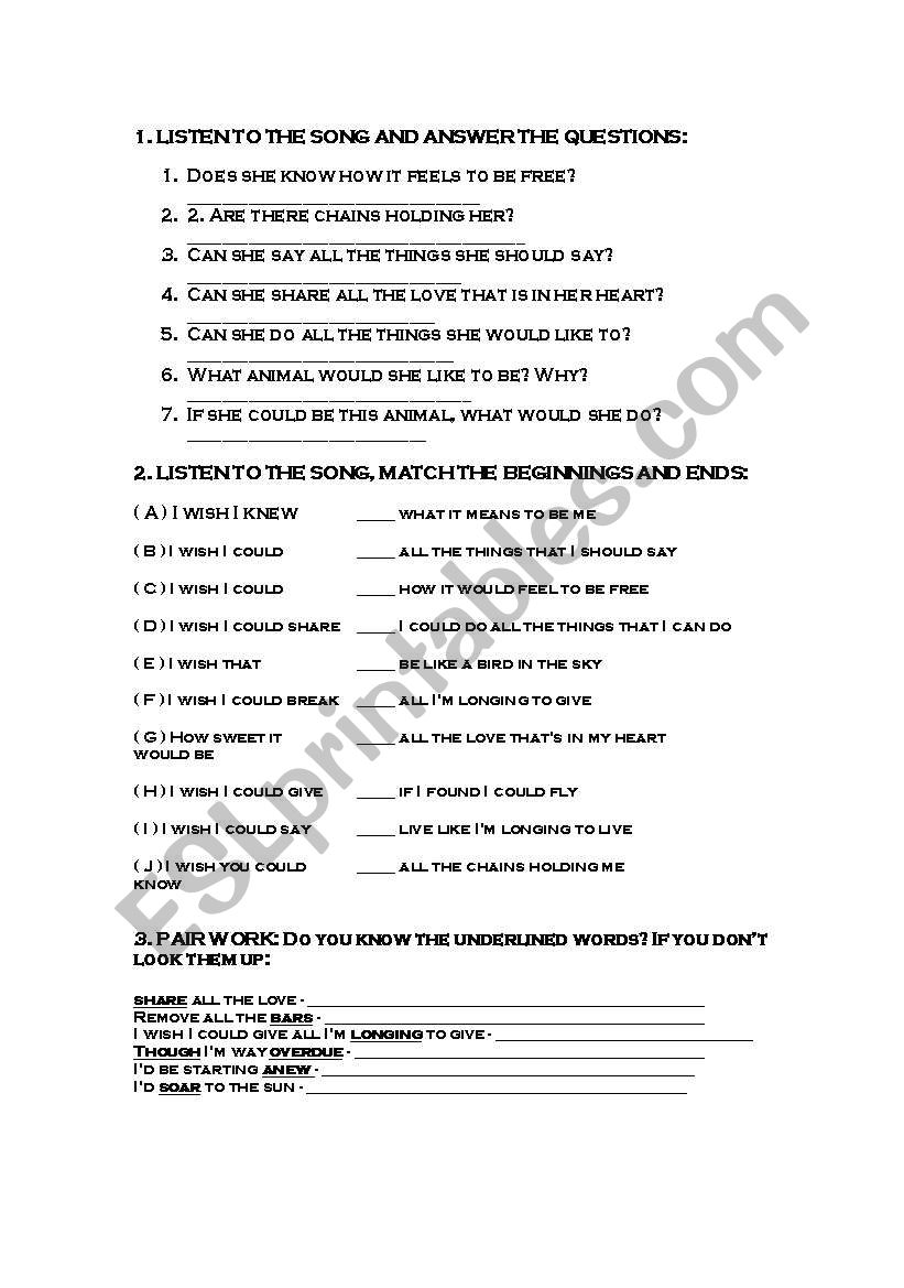 I wish by Nina Simone worksheet