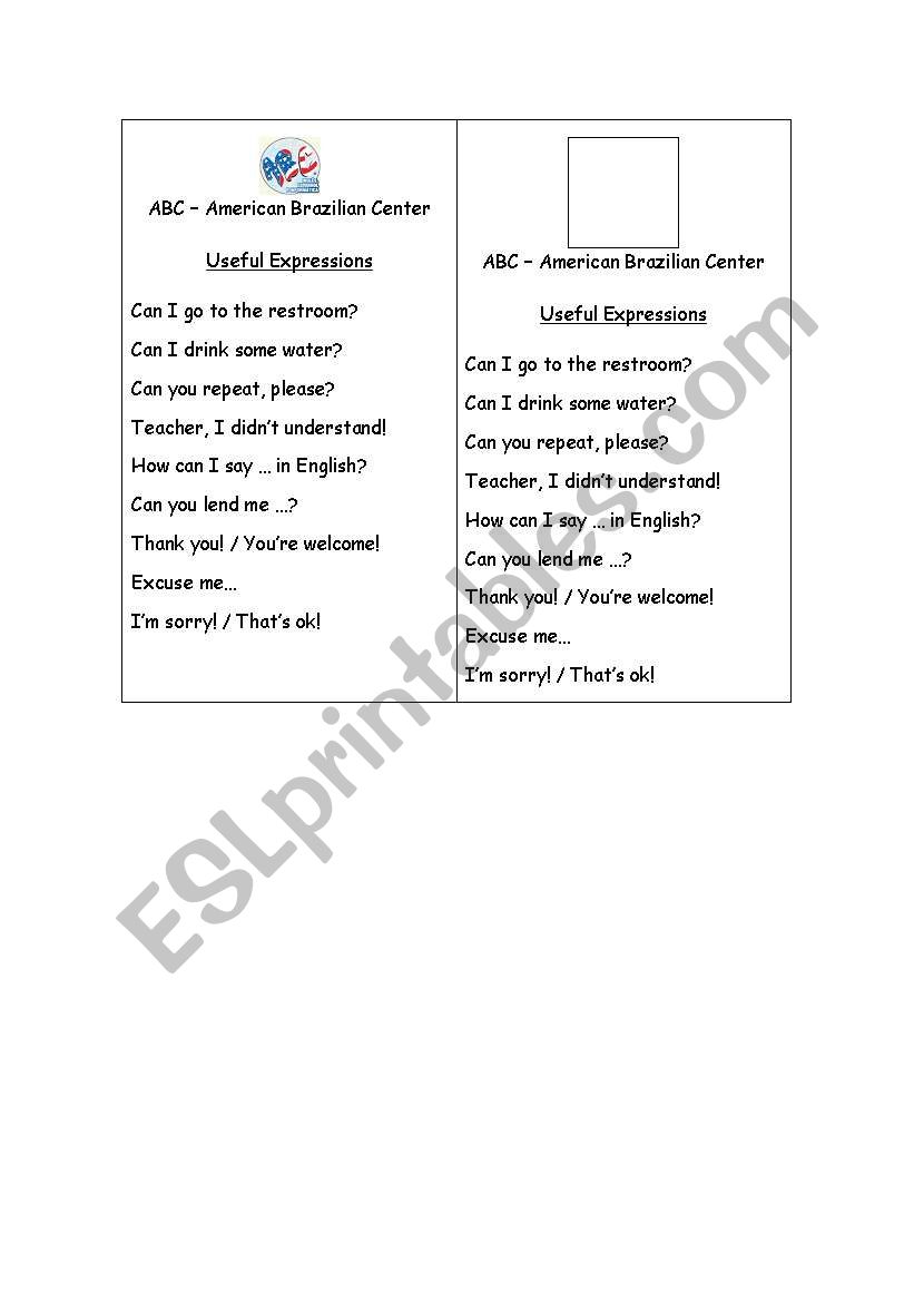 Useful expressions worksheet