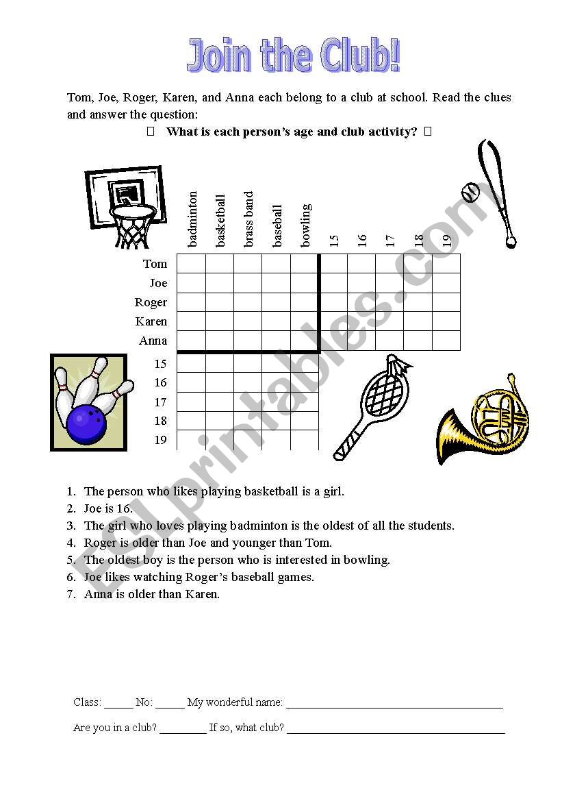 Join the Club Logic Puzzle Relative Pronoun Who