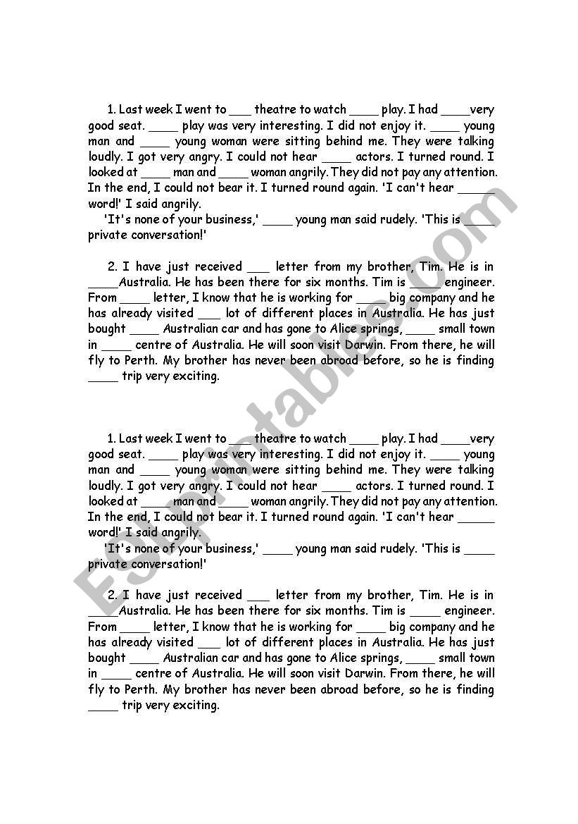 aritcles practice worksheet