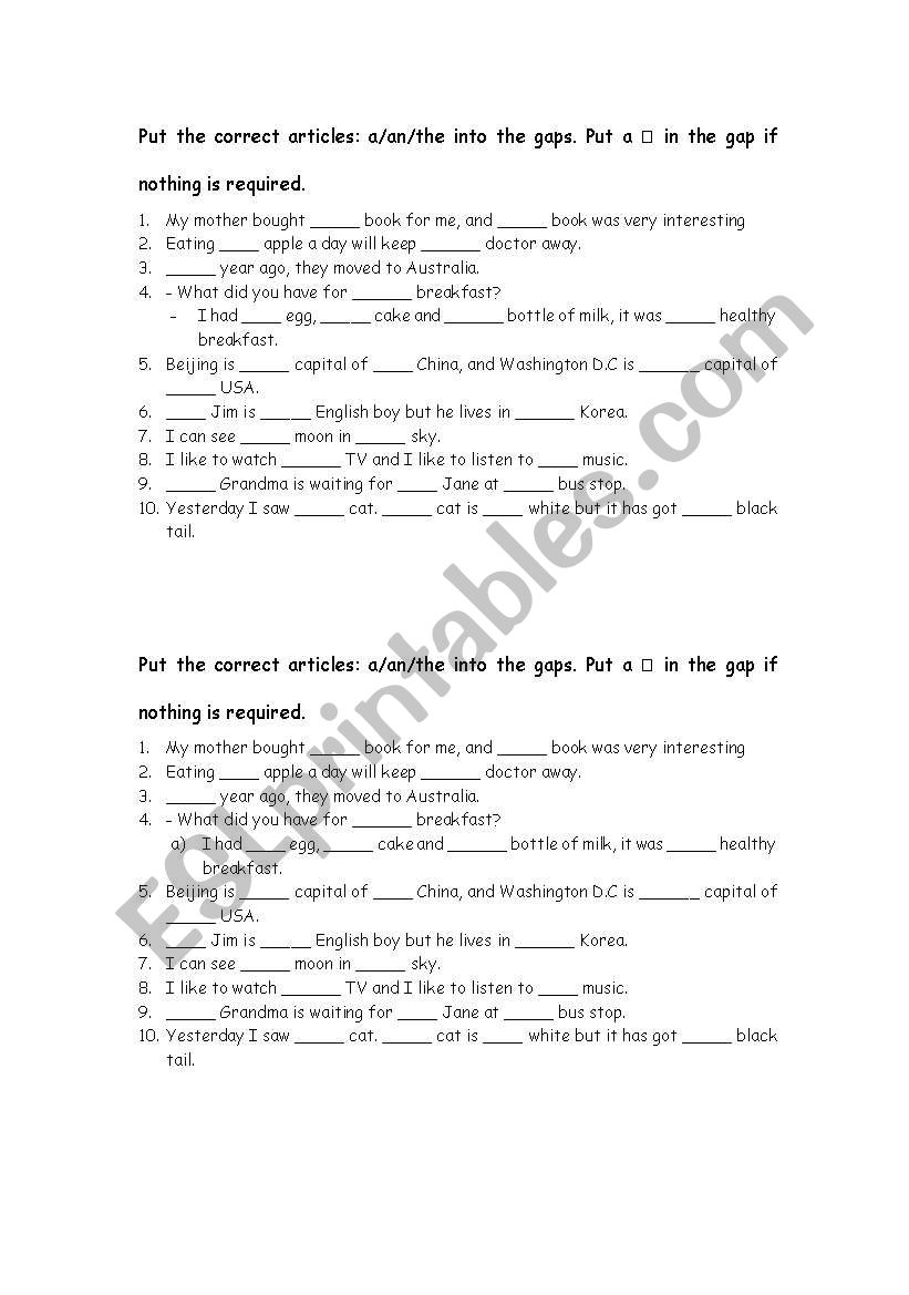 articles practice 2 worksheet