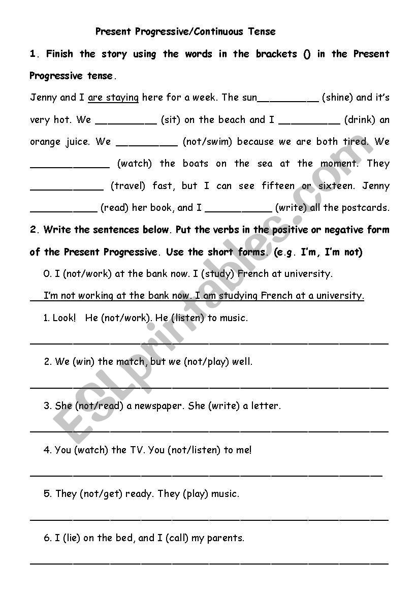 present continuous tense exercise