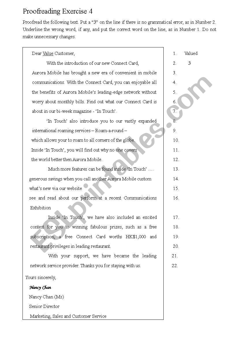 Proofreading Ex. 4 worksheet