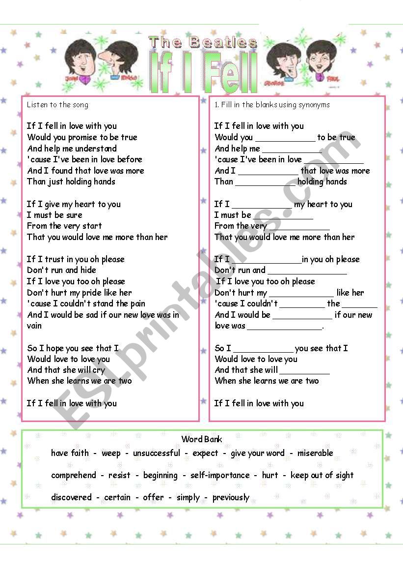 The Beatles - If I Fell worksheet