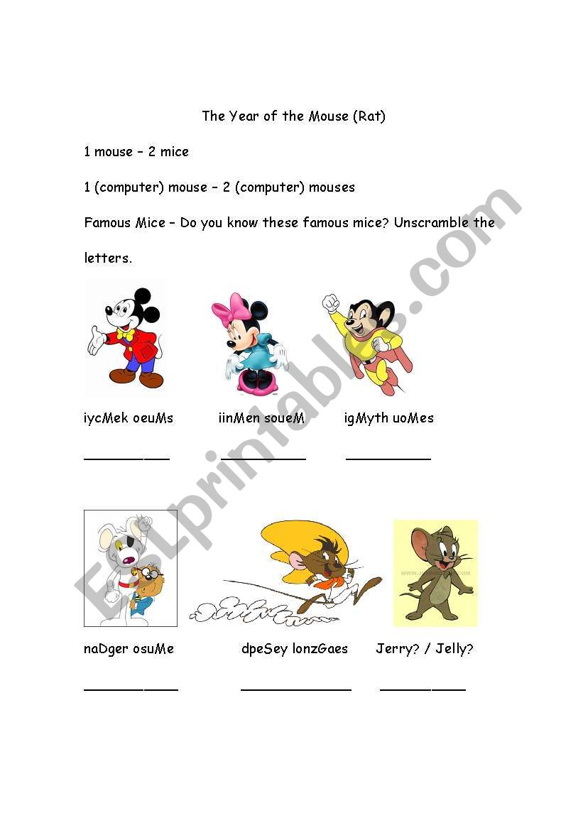 Year of the Rat/Mouse Activity Sheet