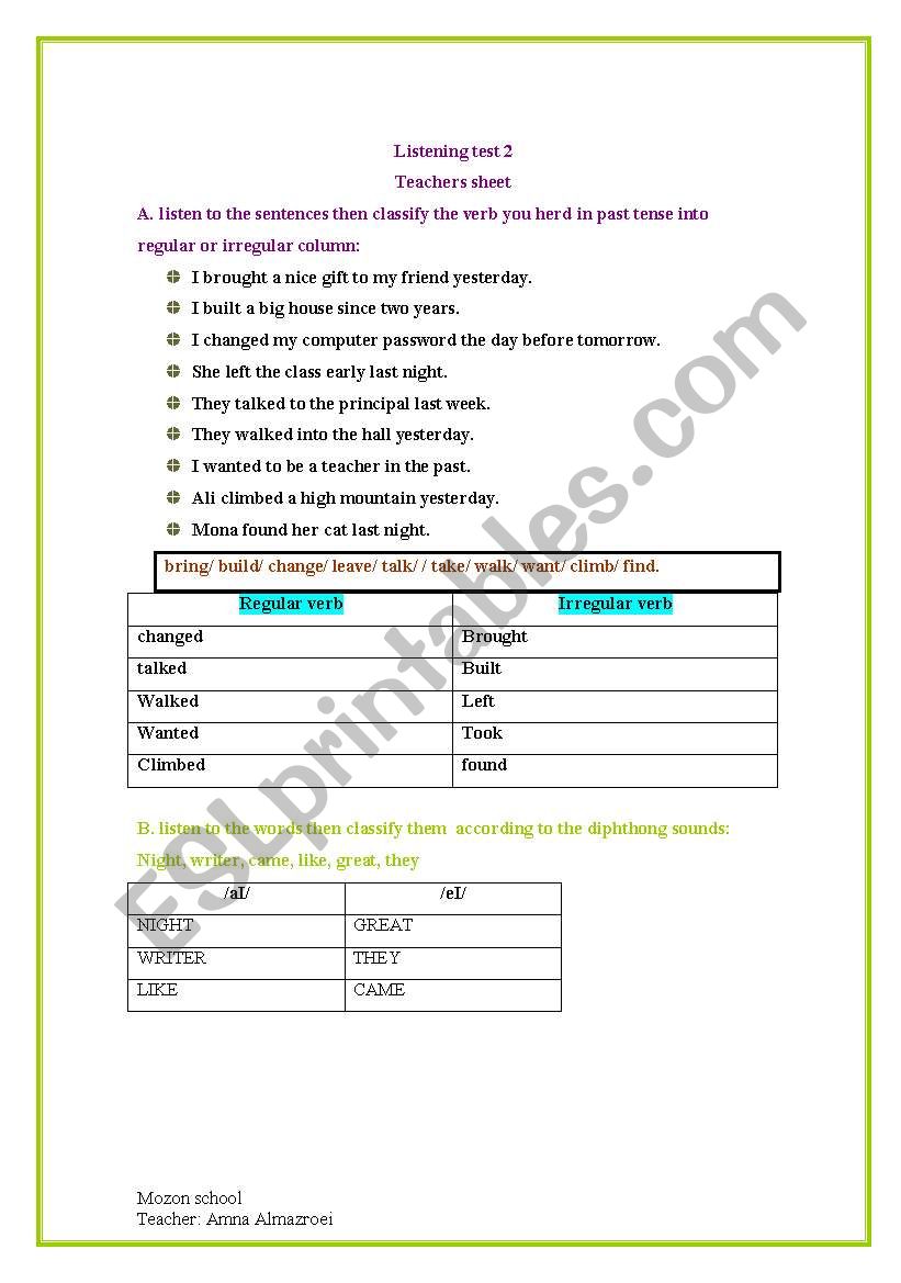 listening test worksheet