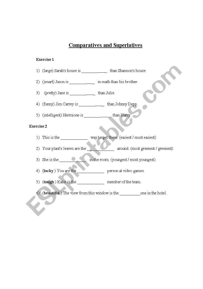 Comparatives and Superlatives worksheet