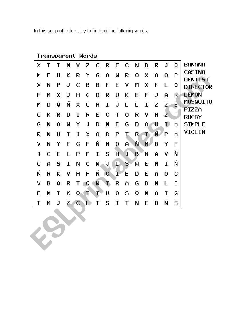 Soup of Letters worksheet