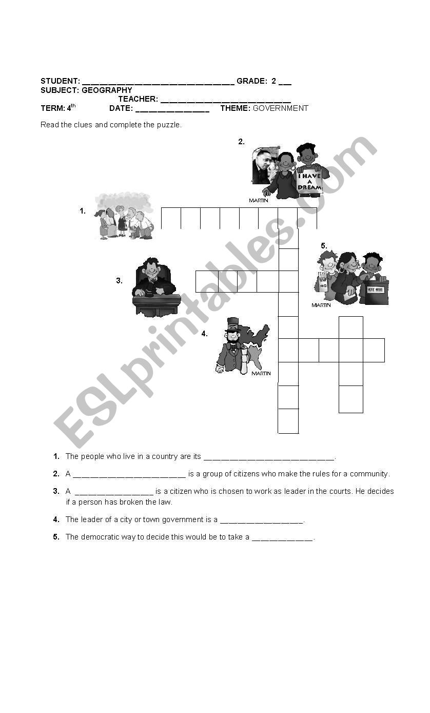 Governing a Community worksheet