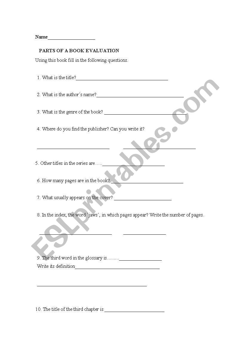 Exploring a book worksheet