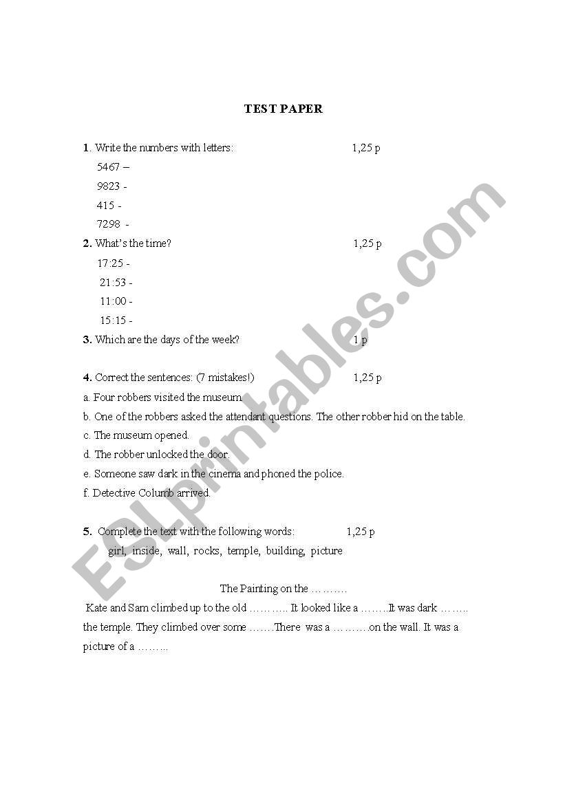 TEST PAPER  worksheet