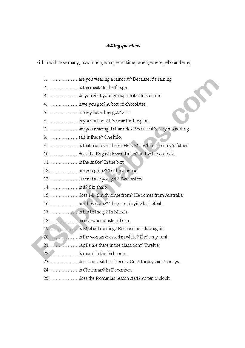 Asking questions worksheet