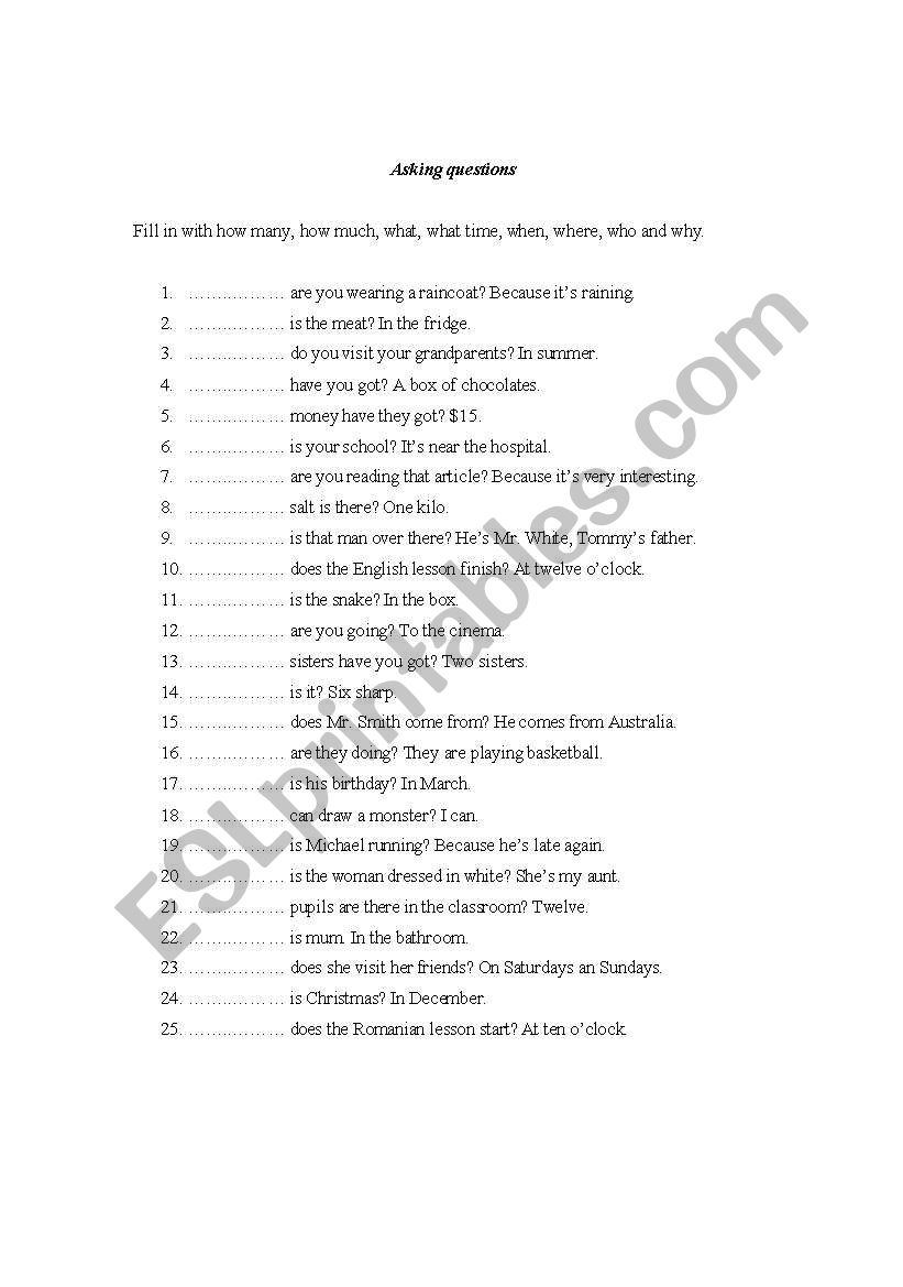 Asking questions worksheet