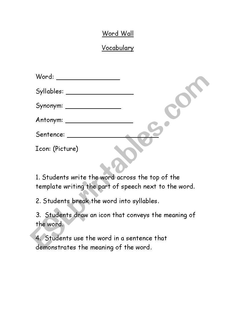 Vocabulary Word Wall worksheet