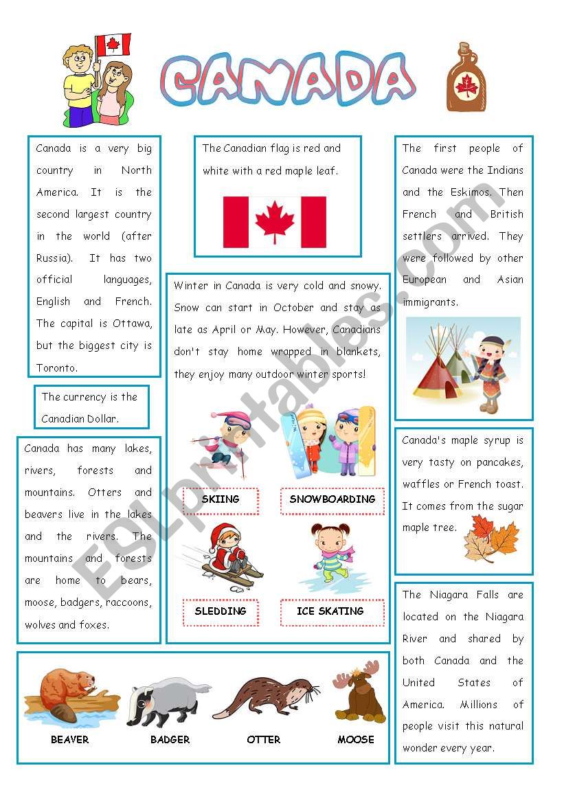 english speaking country 2 canada esl worksheet by aimee s