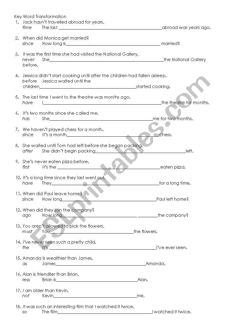 Key Word Transformation worksheet