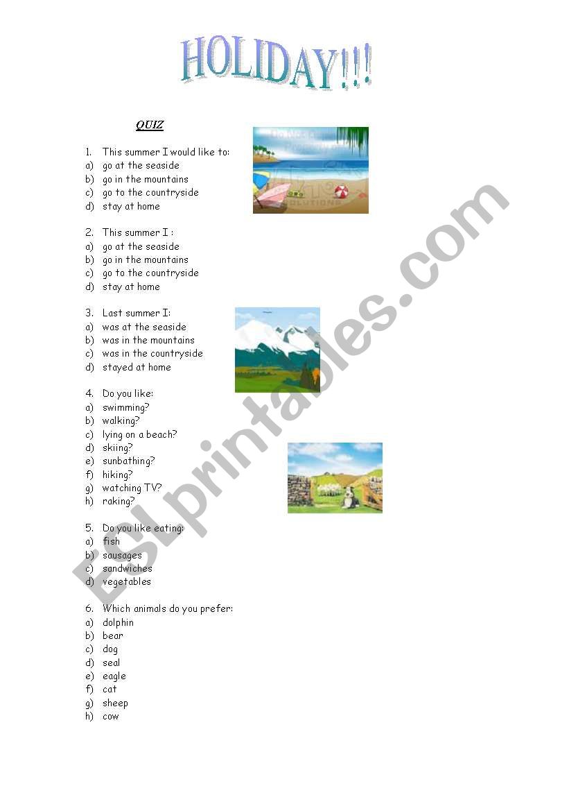 holiday quiz!! worksheet
