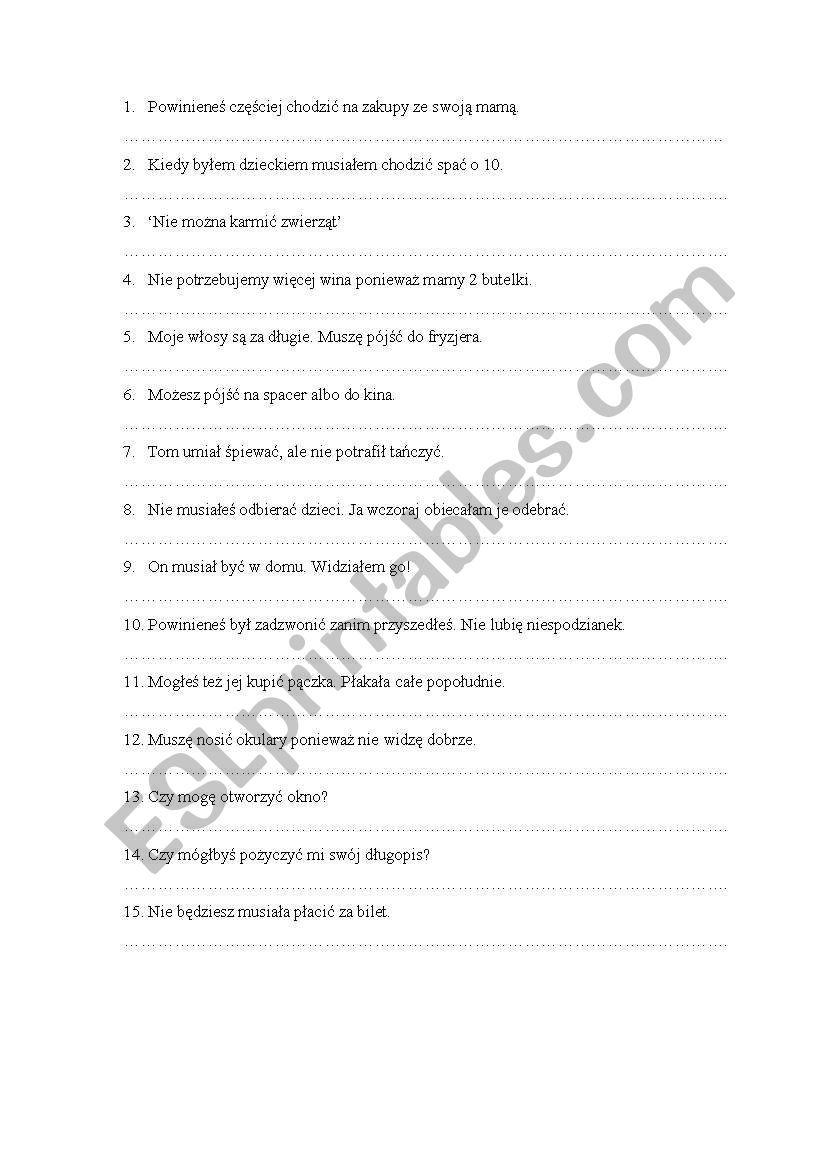modals - sentences worksheet