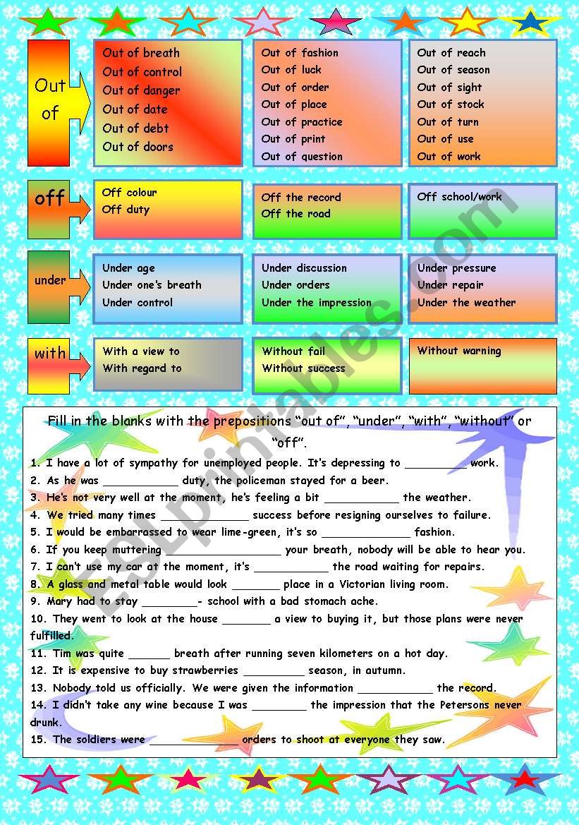 PREPOSITIONS WITH NOUNS worksheet