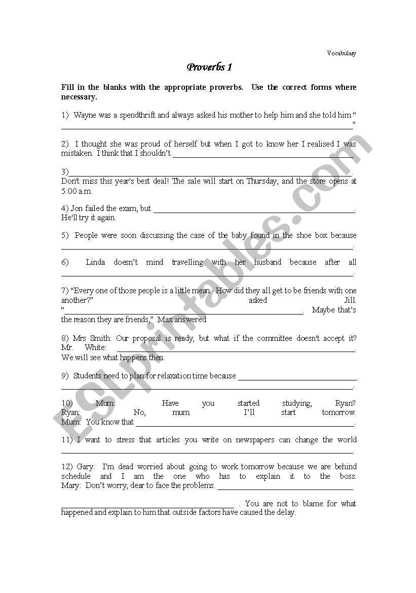 Proverbs 1 worksheet