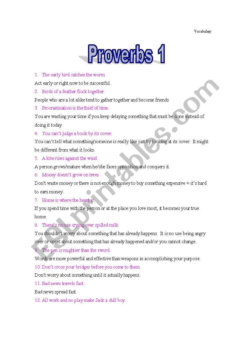 Proverbs (Explanation) worksheet