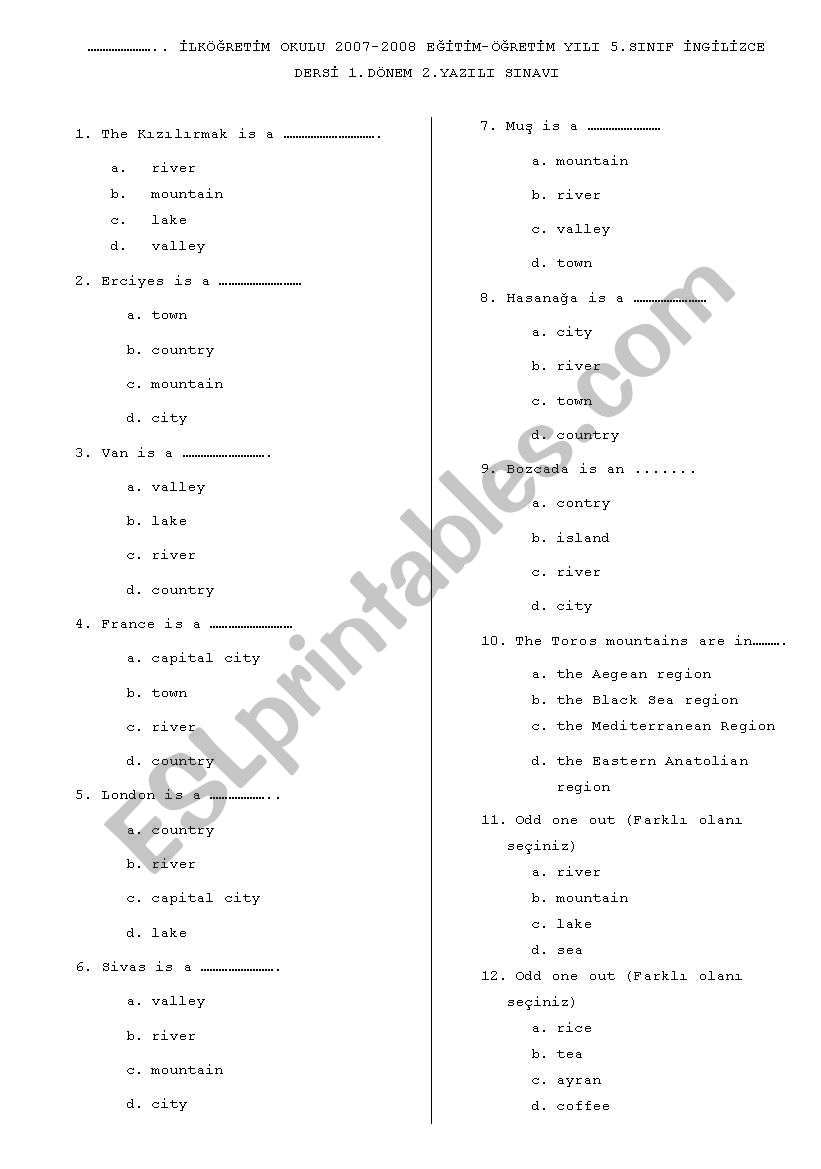 sample exam worksheet