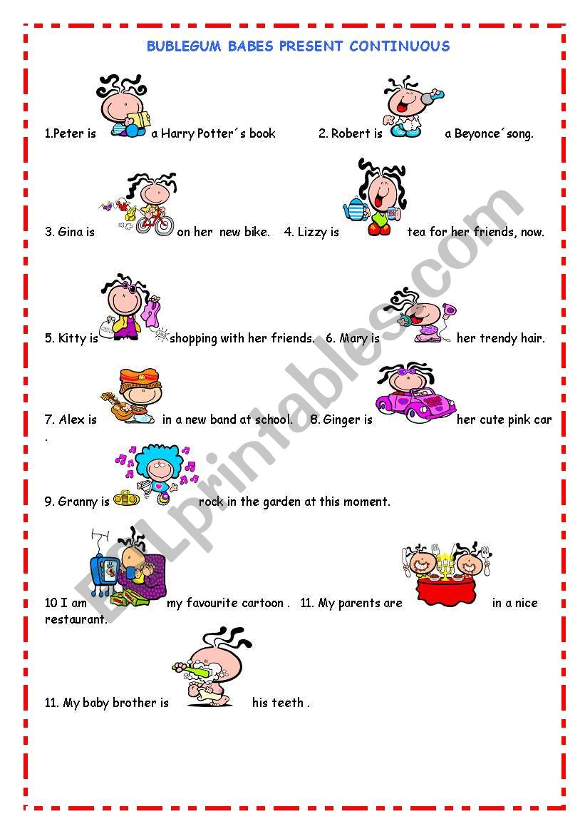 BUBLE GUM PRESENT CONTINUOUS worksheet