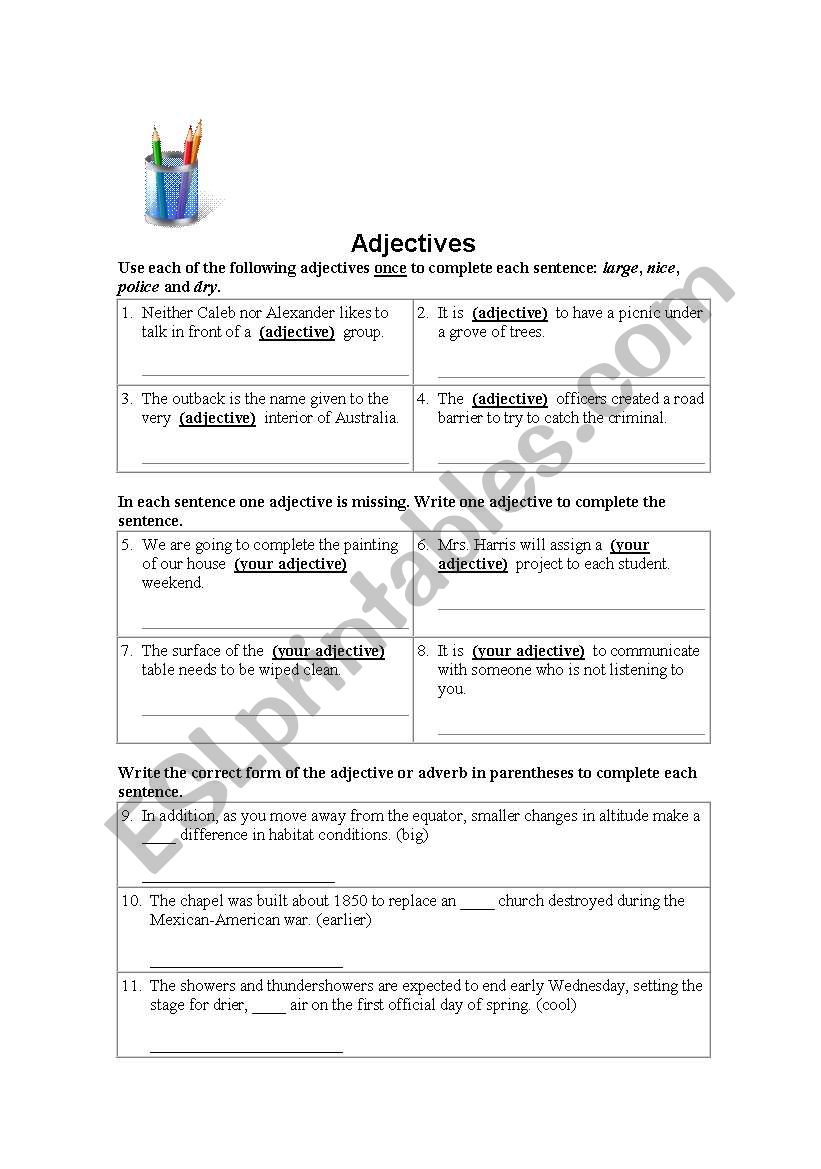 Adjectives worksheet