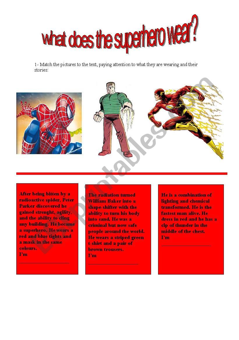 what does the superhero wear? worksheet