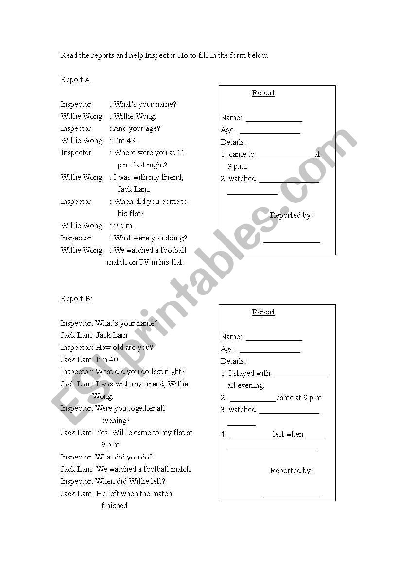 Reporter worksheet