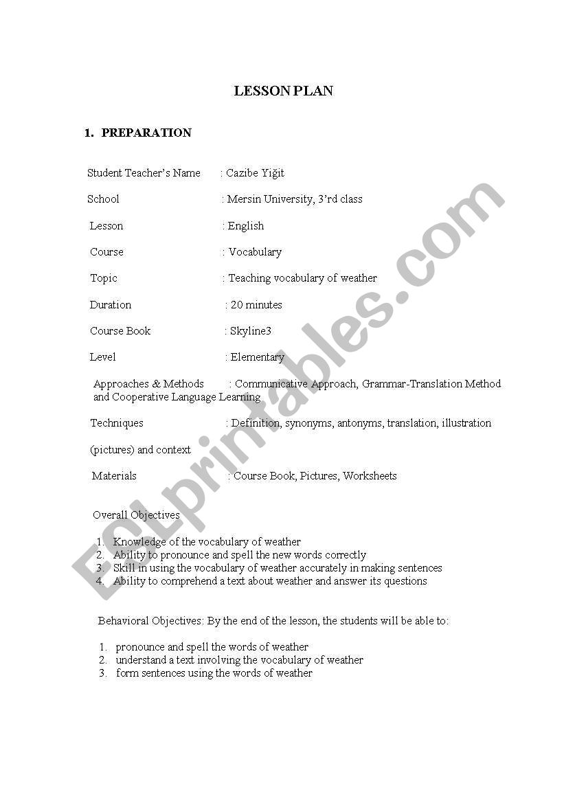 Weather Conditions worksheet