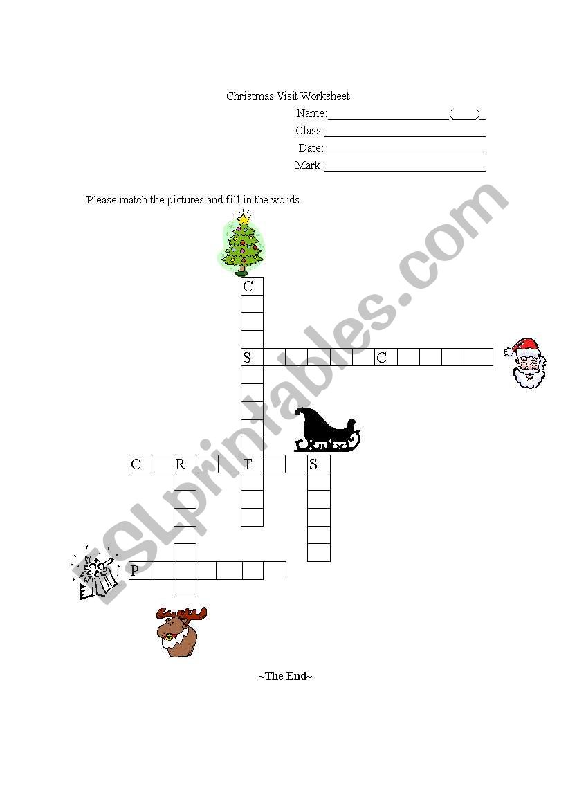 Crossword about Christmas worksheet