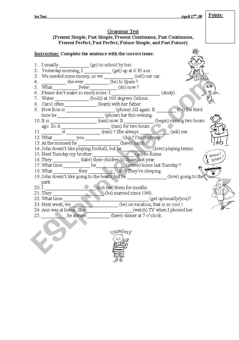 Grammar Test (simple, continuouse, perfect, future tense)