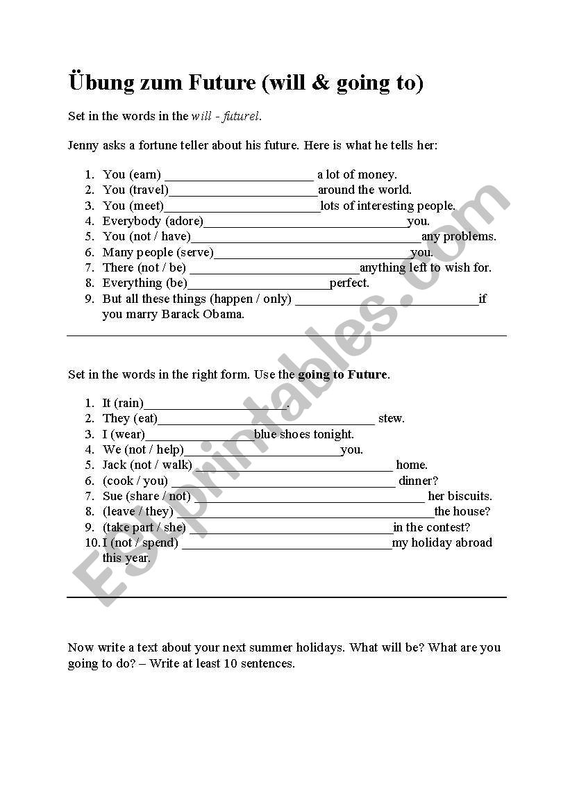 Will and Going - to Future worksheet