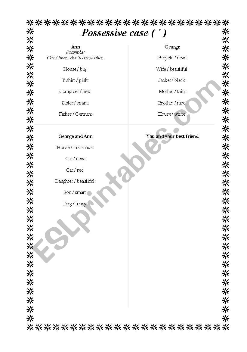 Possessive Case with (  ) worksheet