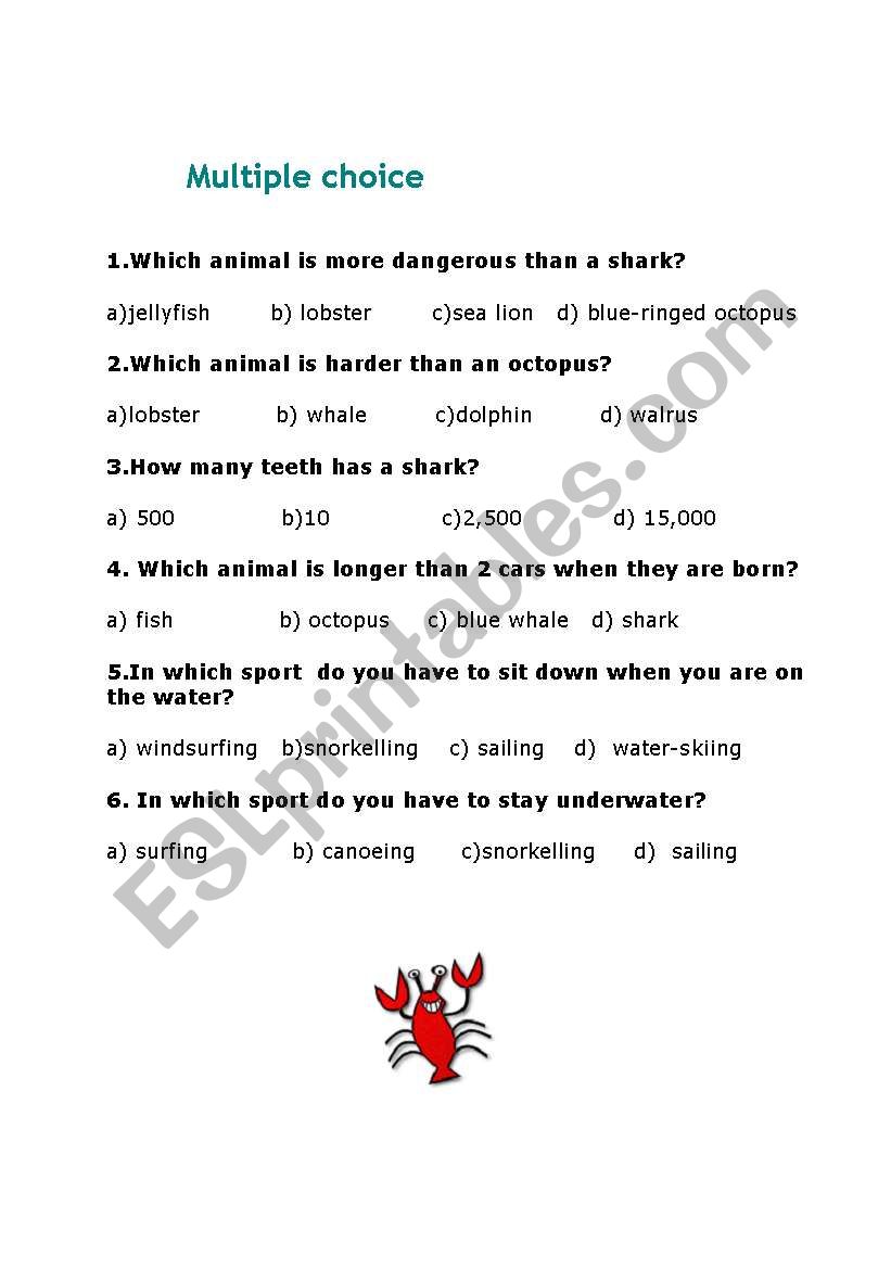 Sea animals  worksheet