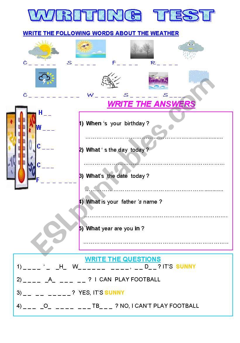 WRITING TEST worksheet