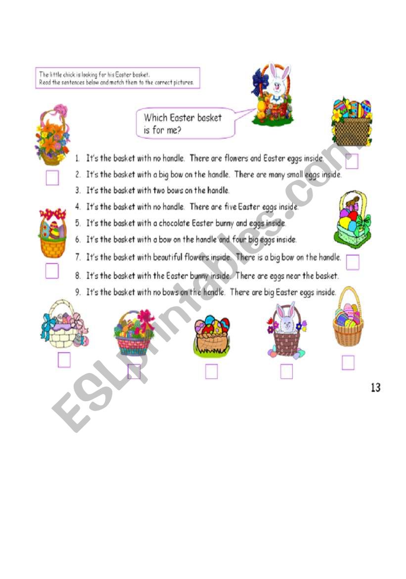 easter basket worksheet