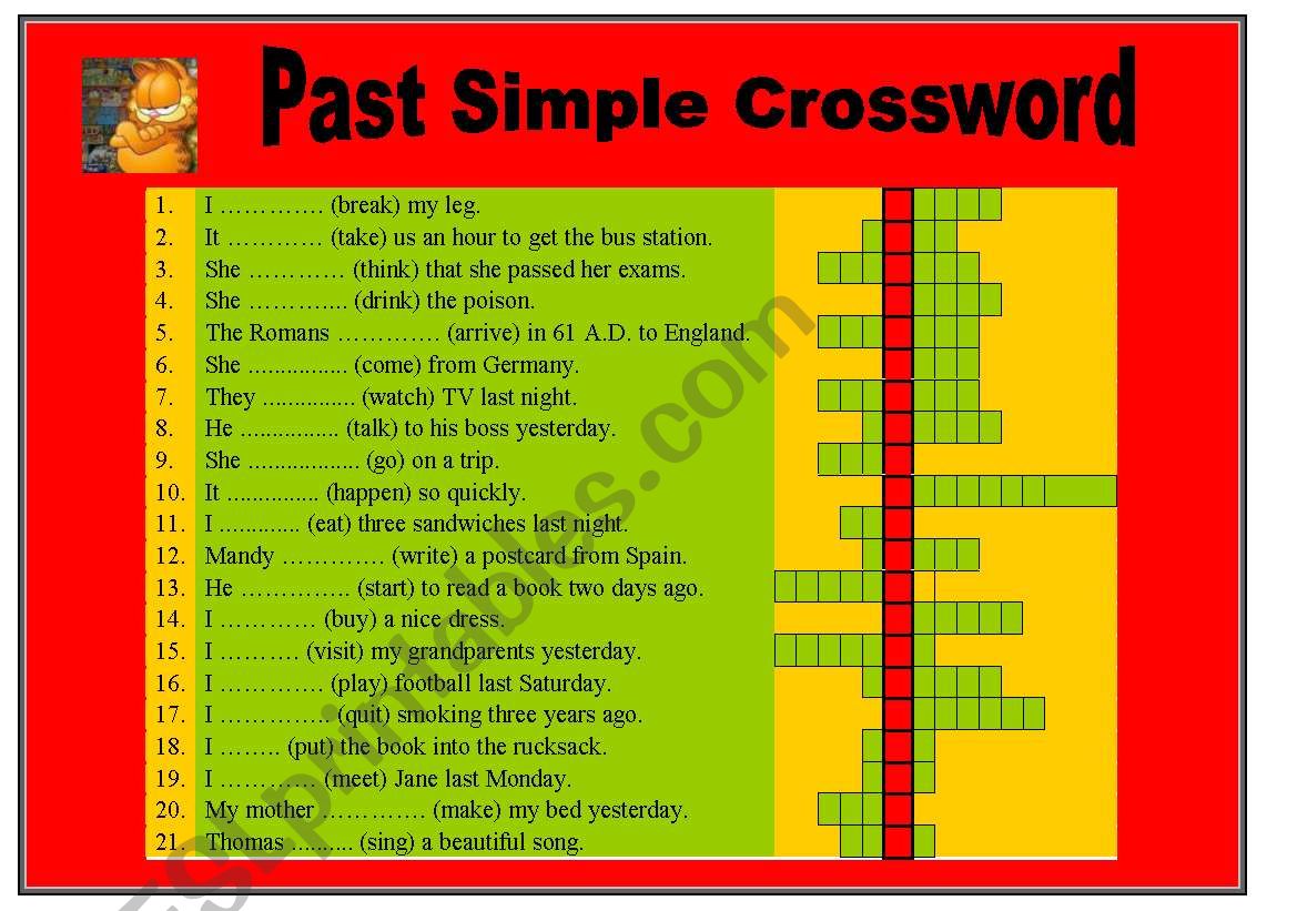 Past Simple crossword worksheet