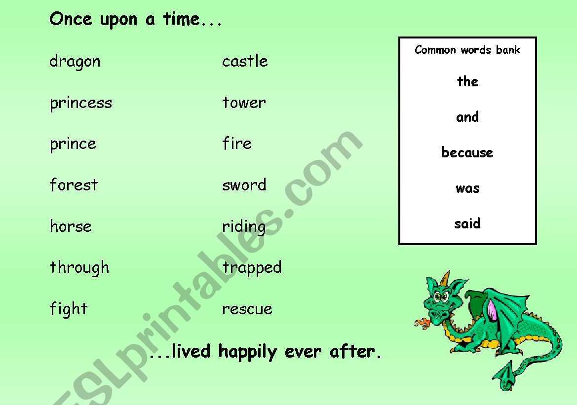 Dragon Story Word Mat worksheet