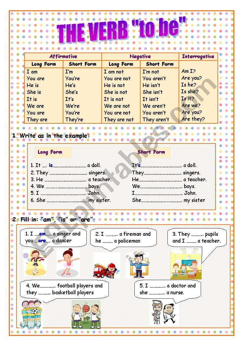 the verb to be worksheet