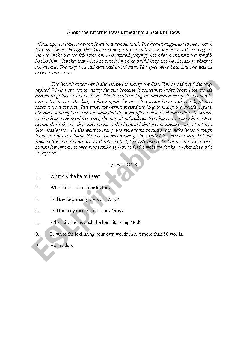 reading worksheet