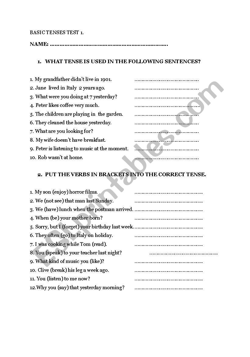 BASIC TENSES worksheet